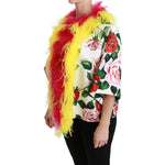 Dolce & Gabbana White Floral Coat Capte Fur Roses Jacket JKT2573-40