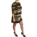 Dolce & Gabbana Polyester Black Gold Leopard Shift Mini Dress DR2508-40