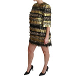 Dolce & Gabbana Polyester Black Gold Leopard Shift Mini Dress DR2508-40