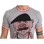 Dolce & Gabbana Chic Gray Cotton T-Shirt with Year of the Pig Motive Dolce & Gabbana Rosy Brown