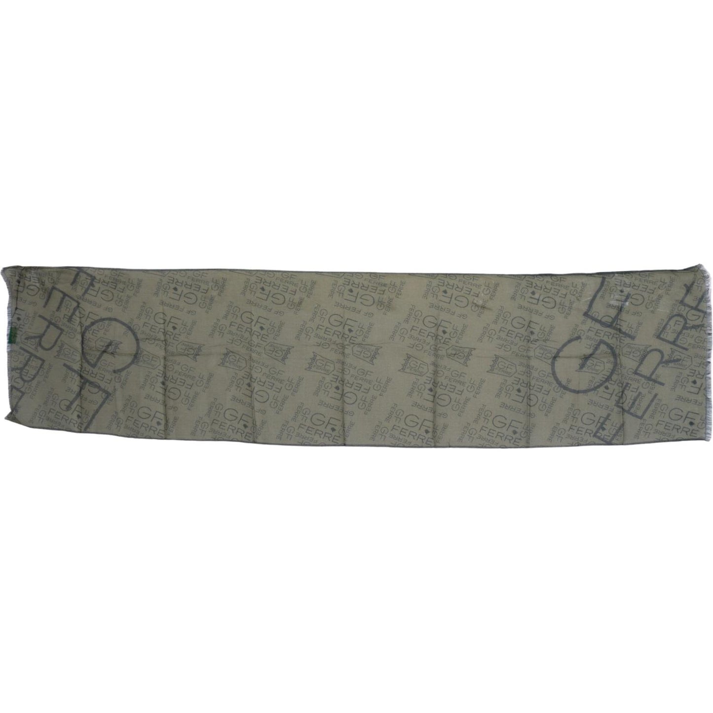 GF Ferre Green Wool Viscose Foulard Patterned Branded Scarf MS1653