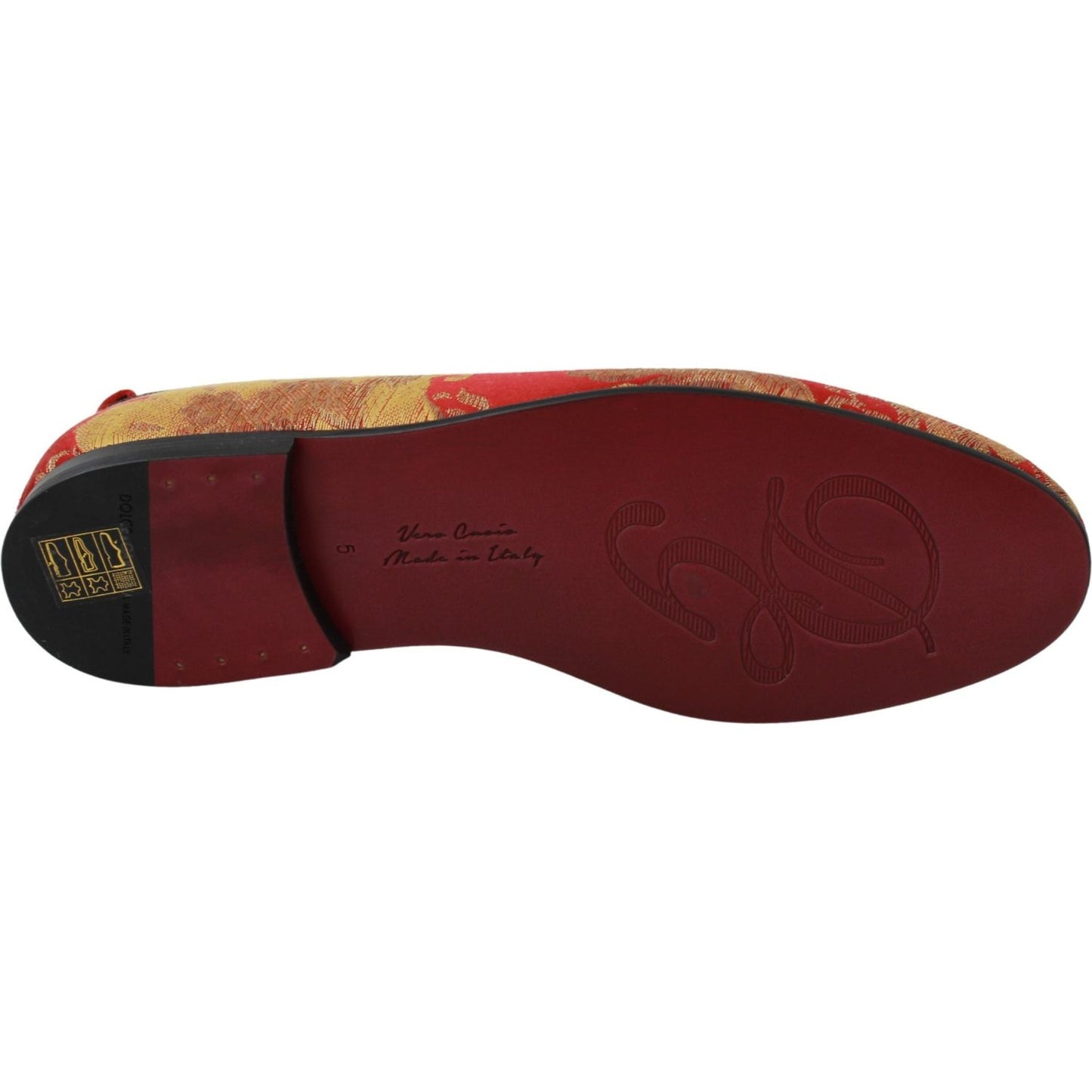 Dolce & Gabbana Red Gold Brocade Slippers Loafers Shoes MV2702-39