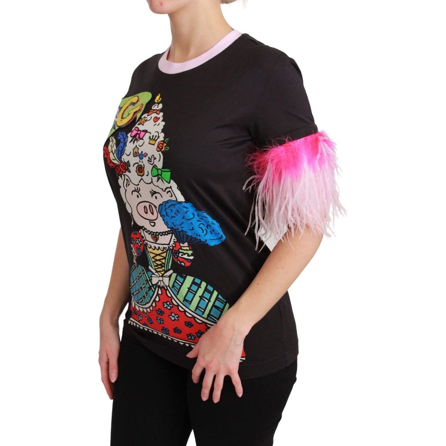 Dolce & Gabbana Black YEAR OF THE PIG Top Cotton T-shirt TSH4555-36