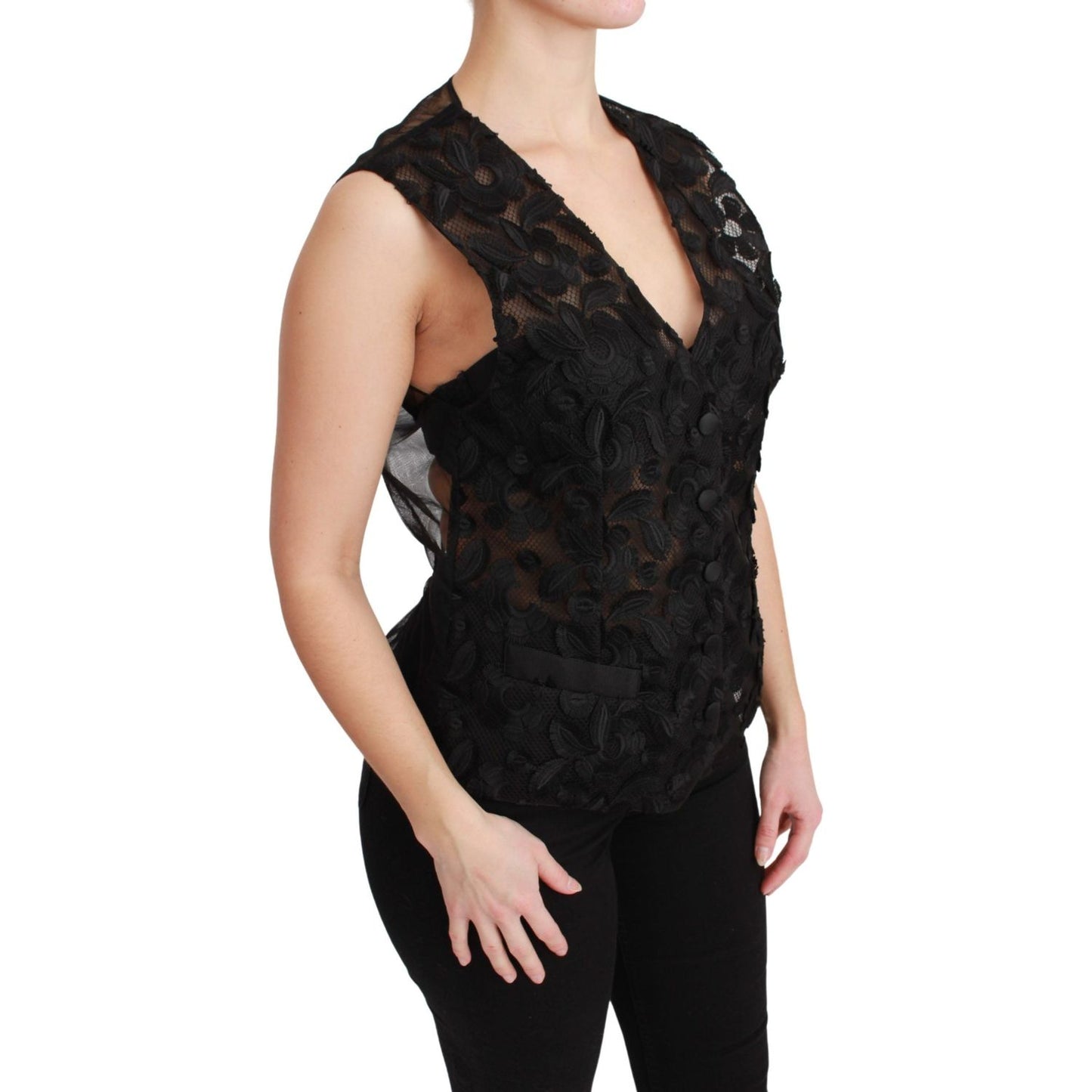 Dolce & Gabbana Black Floral Brocade Top Gilet Waistcoat TSH4659-40