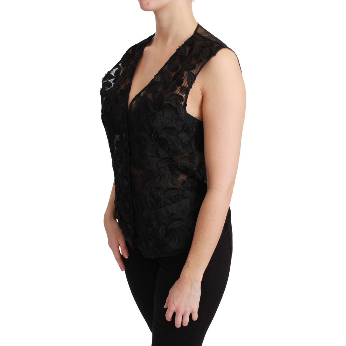 Dolce & Gabbana Black Floral Brocade Top Gilet Waistcoat TSH4659-40