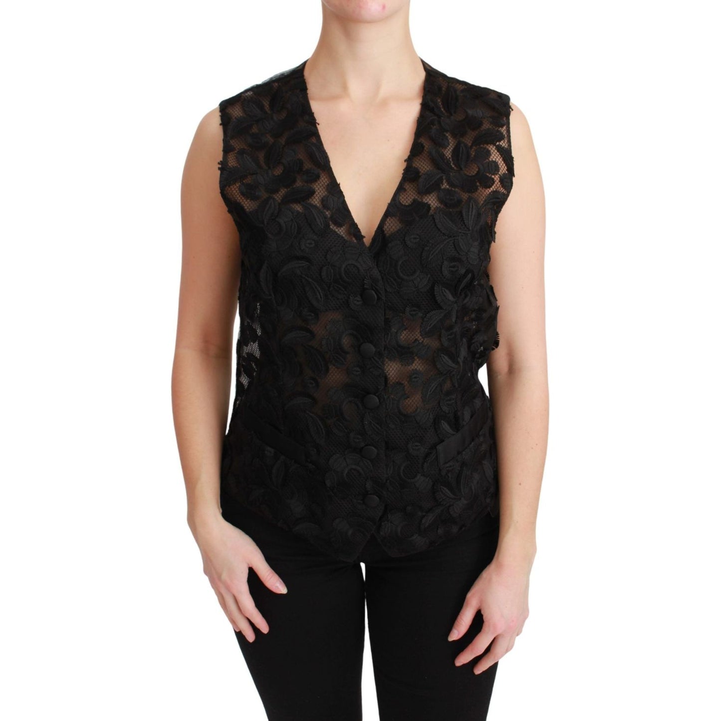Dolce & Gabbana Black Floral Brocade Top Gilet Waistcoat TSH4659-40