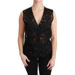 Dolce & Gabbana Black Floral Brocade Top Gilet Waistcoat TSH4659-40