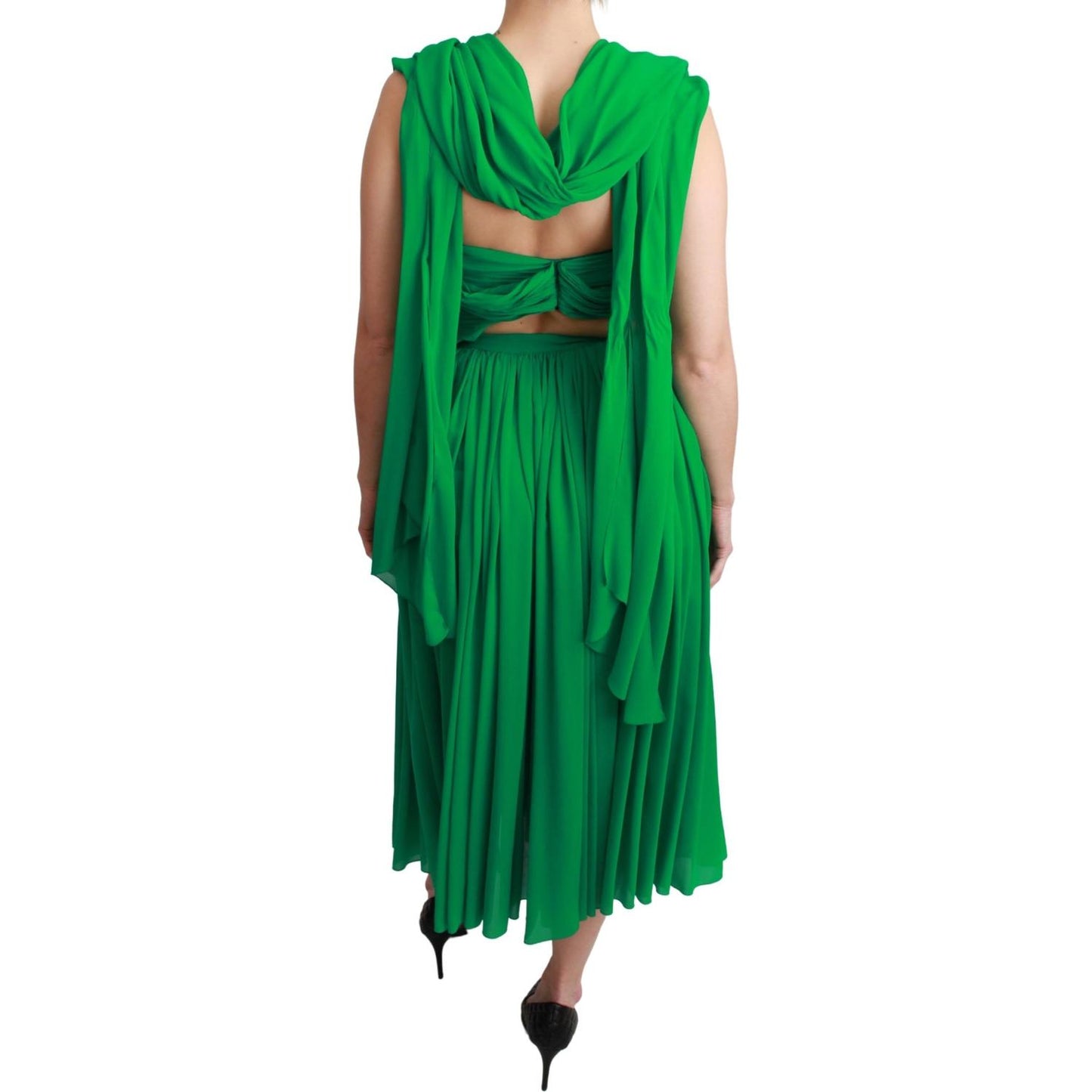 Dolce & Gabbana 100% Silk Green Sleeveless Pleated Maxi Dress DR2557-40