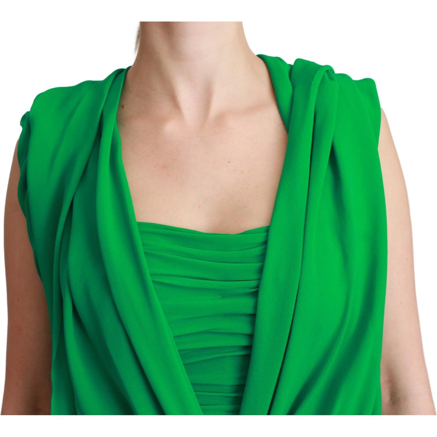 Dolce & Gabbana 100% Silk Green Sleeveless Pleated Maxi Dress DR2557-40