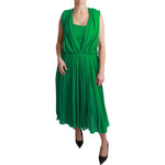 Dolce & Gabbana 100% Silk Green Sleeveless Pleated Maxi Dress DR2557-40