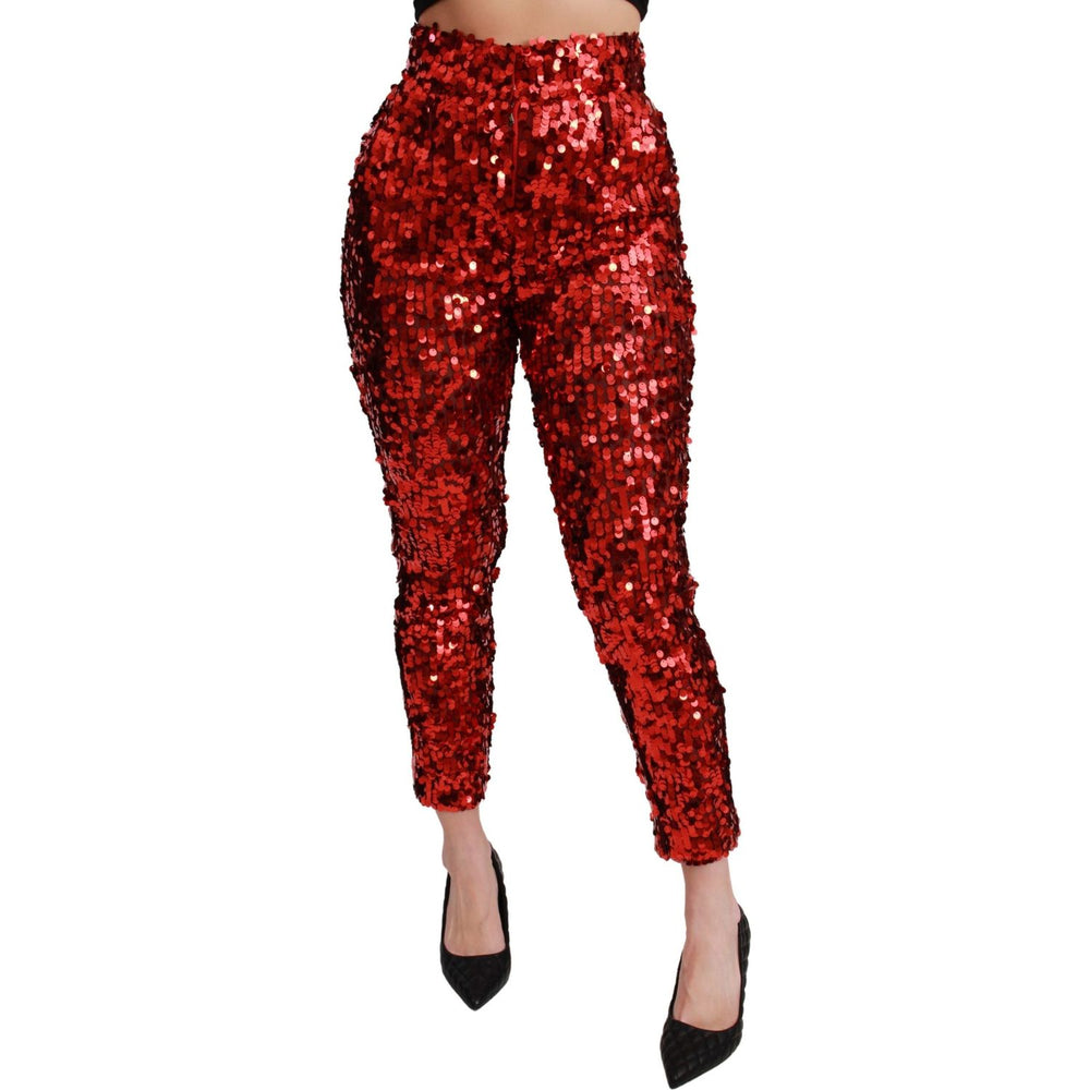 Dolce & Gabbana Red Sequined Cropped Trousers Pants PAN71052-40