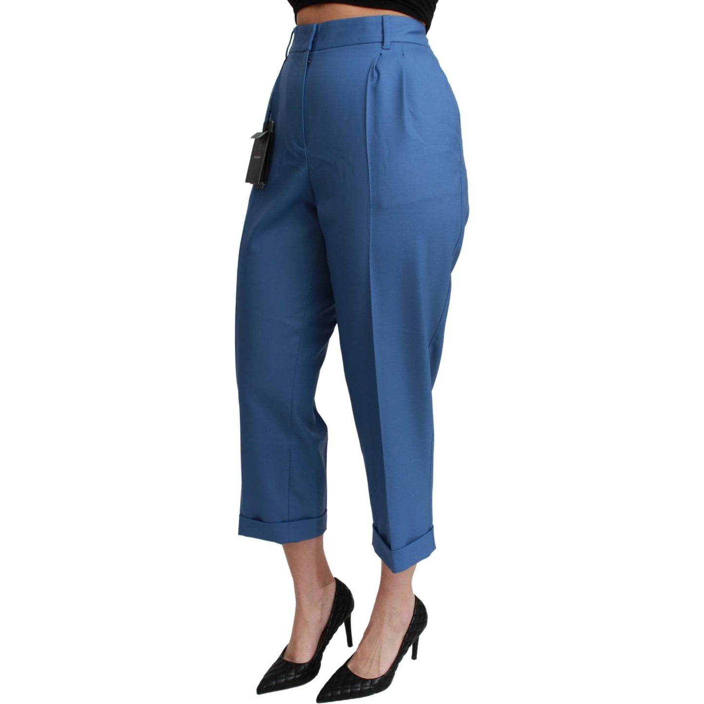 Dolce & Gabbana Blue Pleated Wool Cuffed Cropped Trouser Pants PAN71060-36