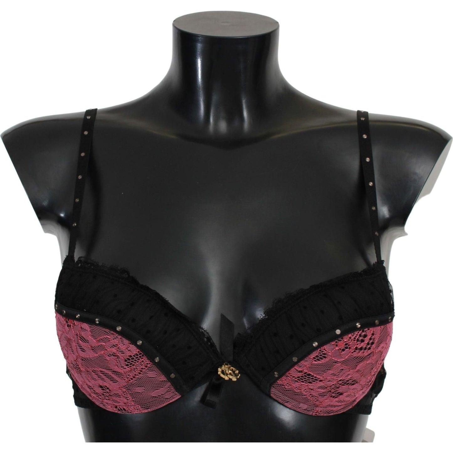 Roberto Cavalli Black Pink Lace Push Up Bra Underwear BIK735-IT1