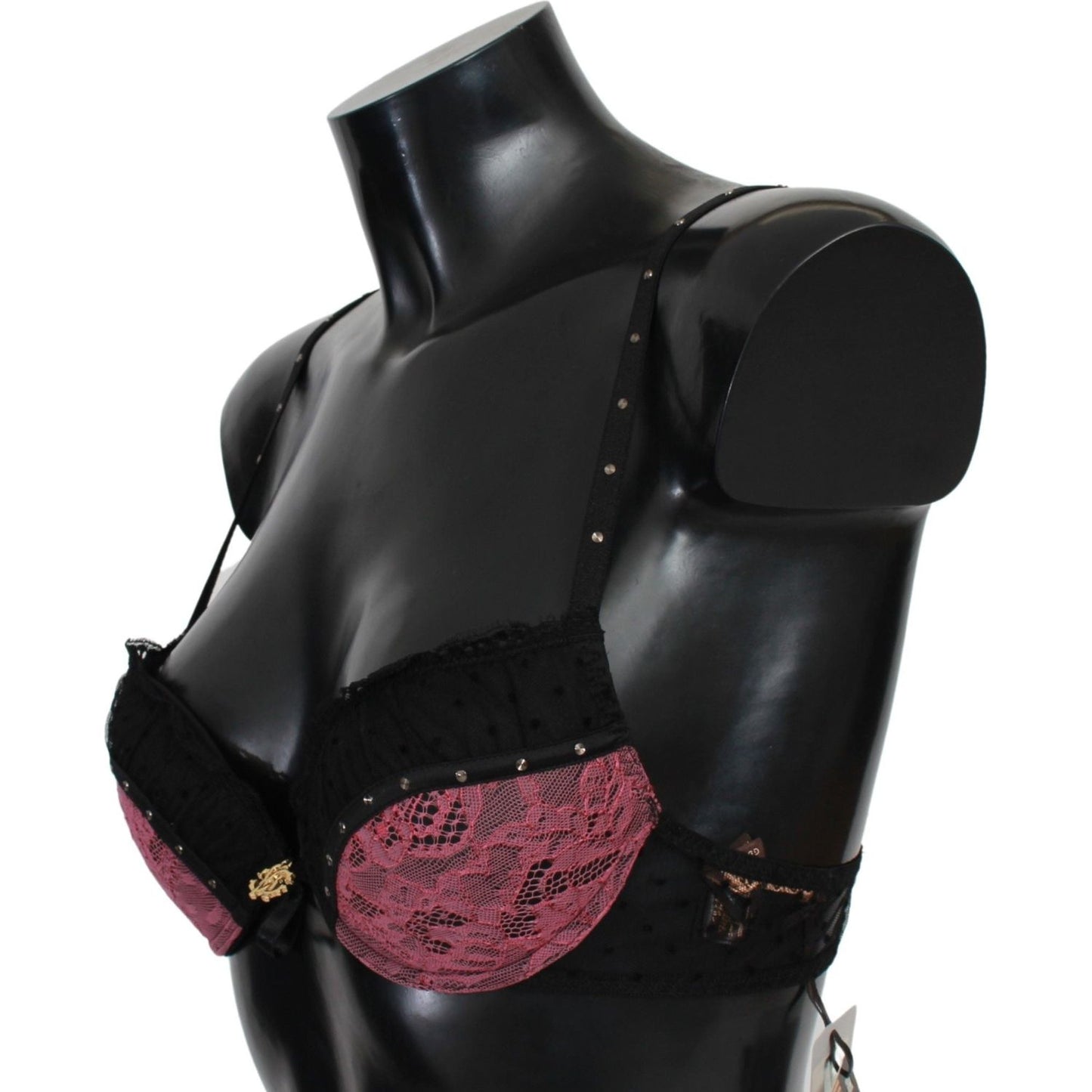 Roberto Cavalli Black Pink Lace Push Up Bra Underwear BIK735-IT1