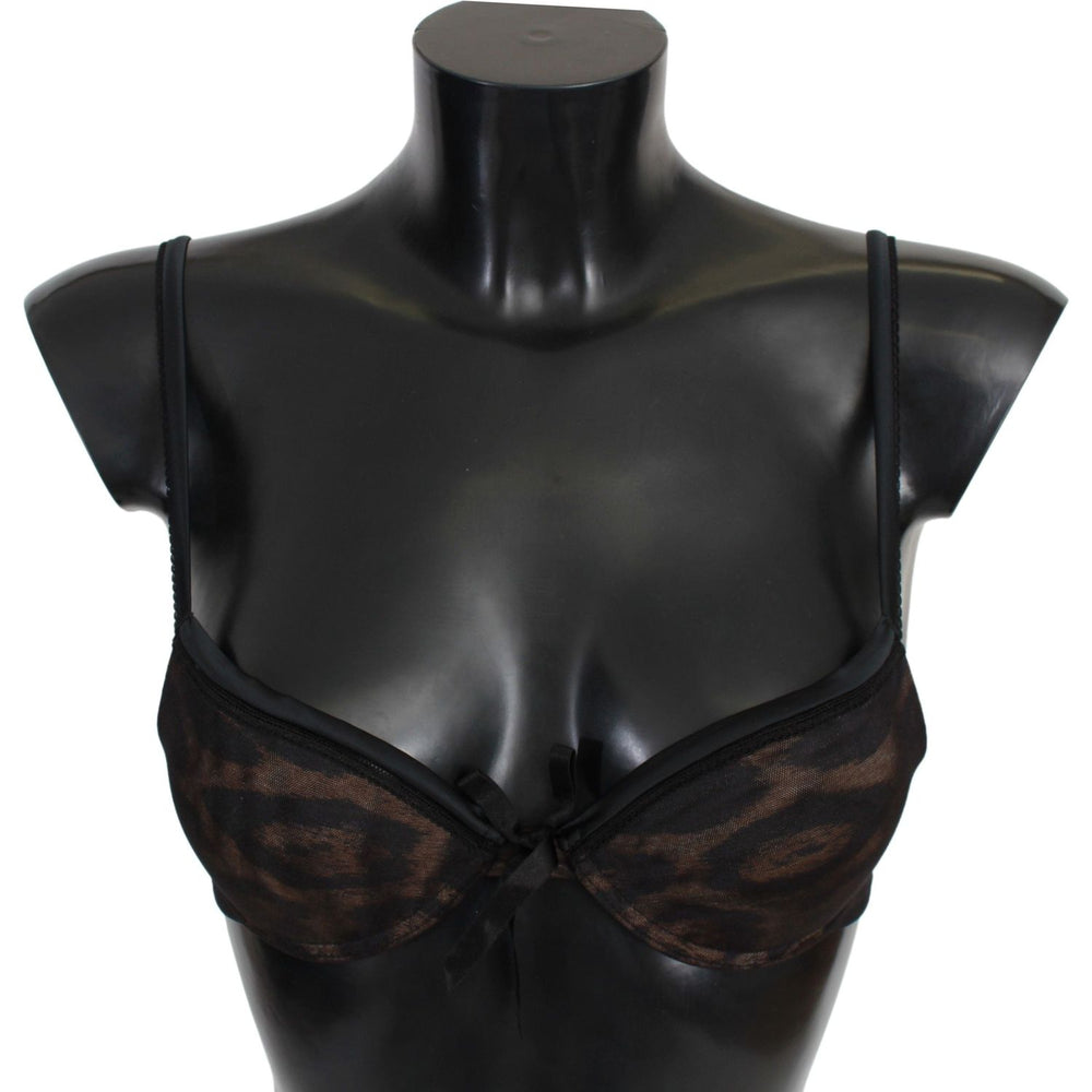 Roberto Cavalli Black Leopard Nylon Push Up Bra Underwear BIK772-It1
