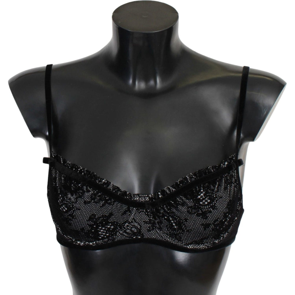 Ermanno Scervino Black Mesh Balconcino Bra Nylon Underwear BIK791-iT2