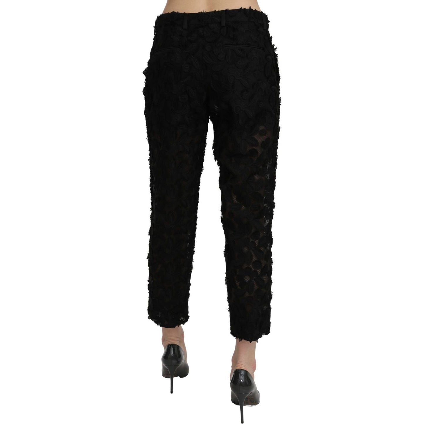 Dolce & Gabbana Black Lace Straight Cropped High Waist Pants PAN71061-42