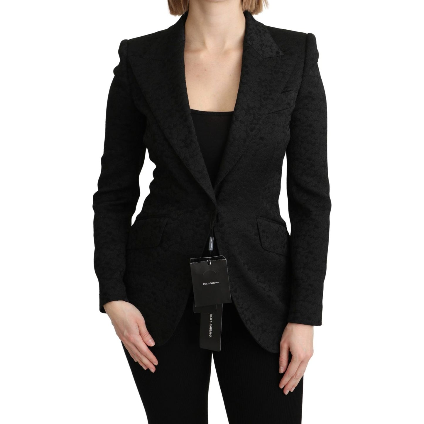 Dolce & Gabbana Black Brocade Single Breasted Blazer Jacket KOS1794-36