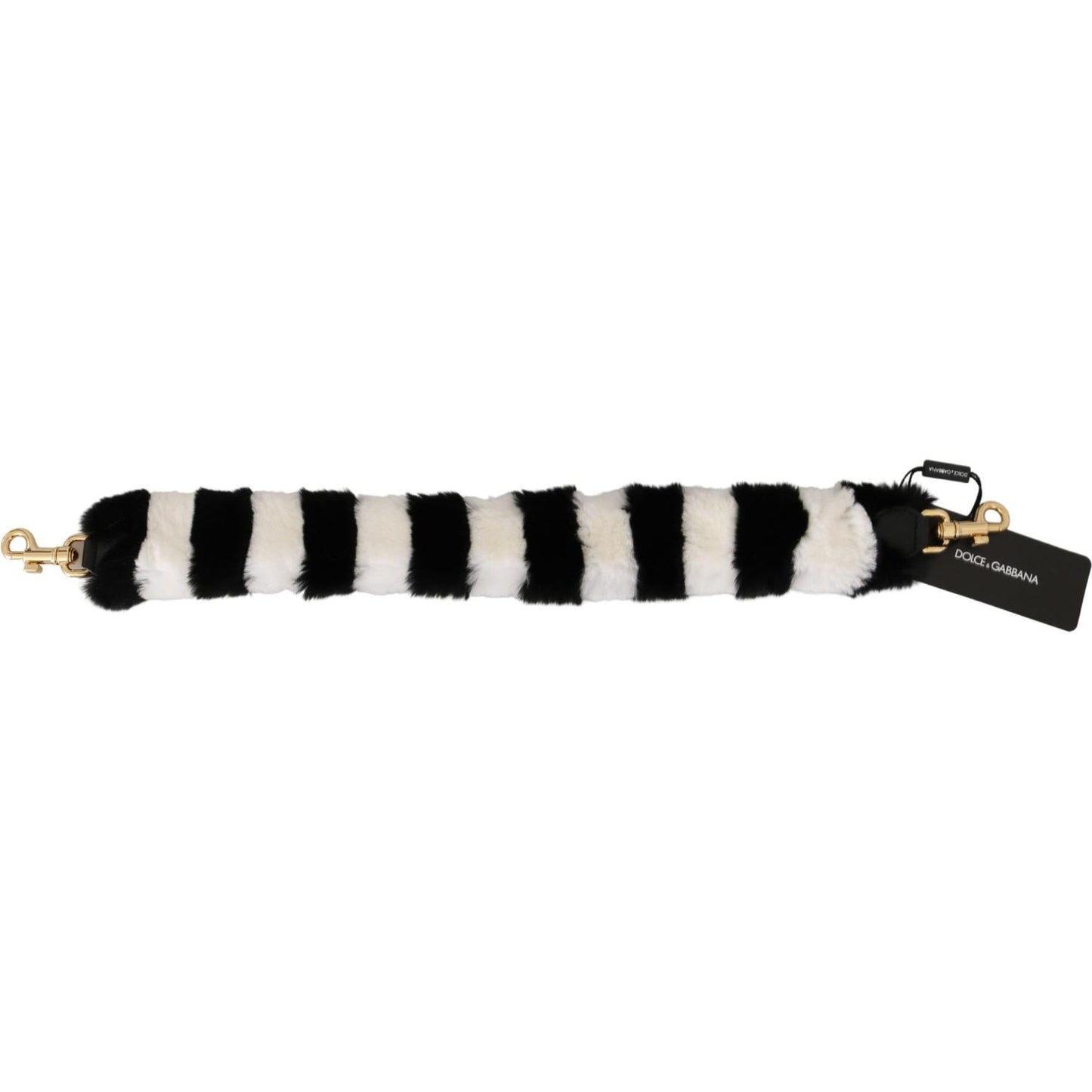 Dolce & Gabbana Black White Lapin Fur Accessory Shoulder Strap BEL60716