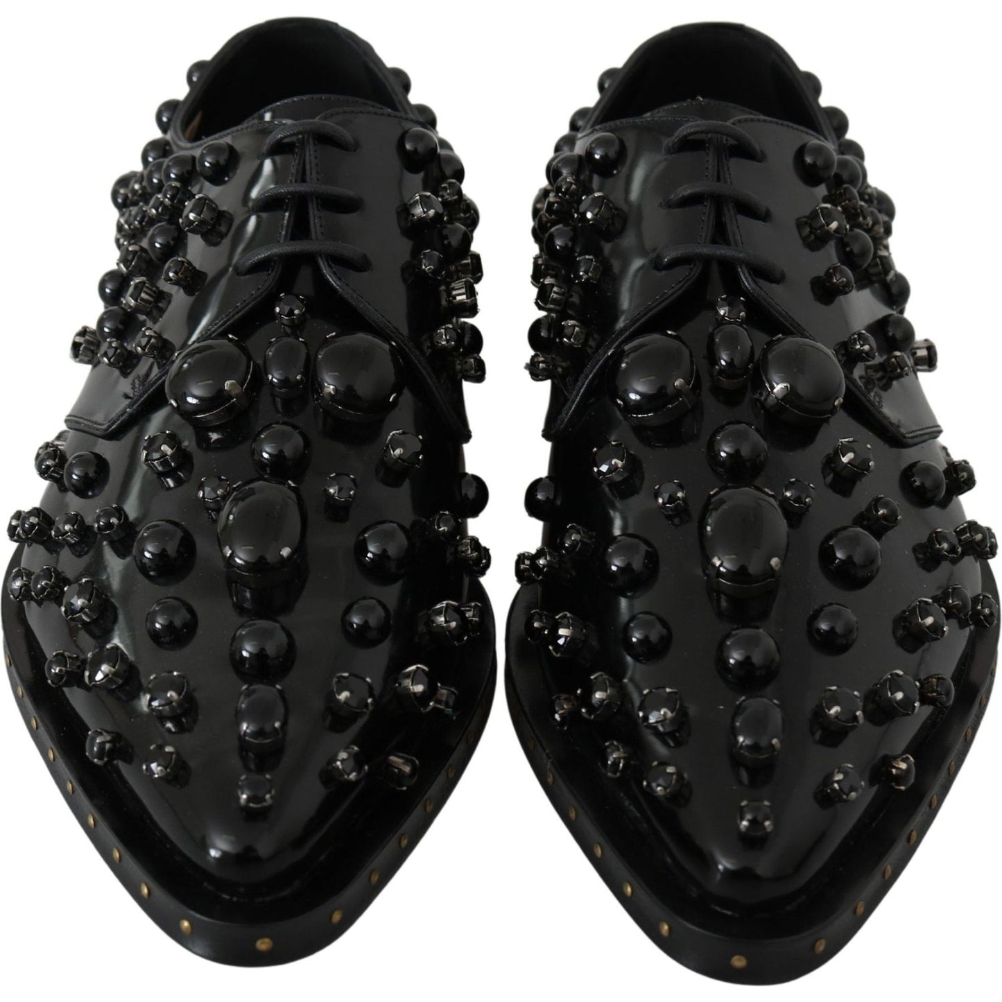 Dolce & Gabbana Black Leather Crystals Dress Broque Shoes