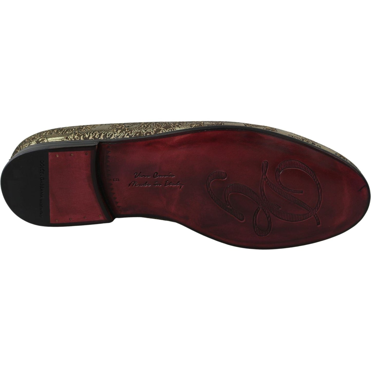 Dolce & Gabbana Gold Jacquard Flats Mens Loafers Shoes MV3488-39