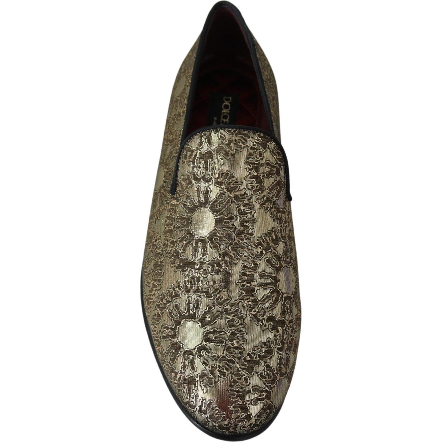 Dolce & Gabbana Gold Jacquard Flats Mens Loafers Shoes MV3488-39