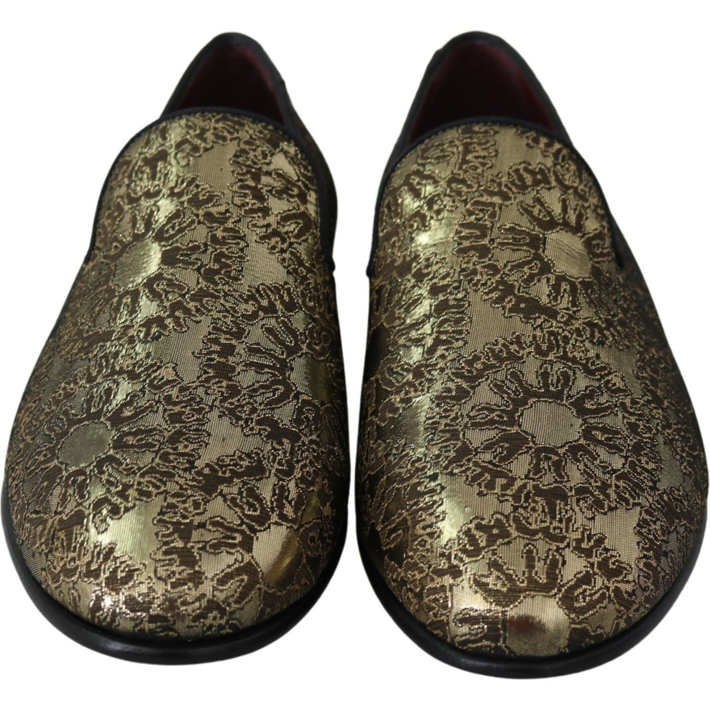 Dolce & Gabbana Gold Jacquard Flats Mens Loafers Shoes MV3488-39