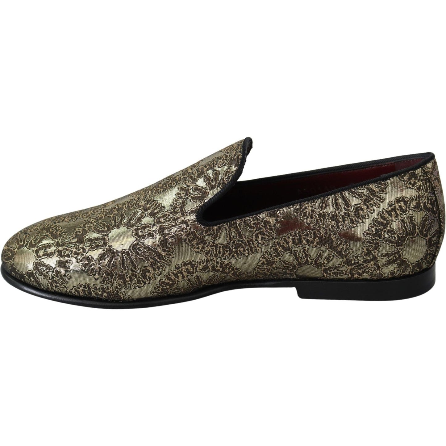 Dolce & Gabbana Gold Jacquard Flats Mens Loafers Shoes MV3488-39