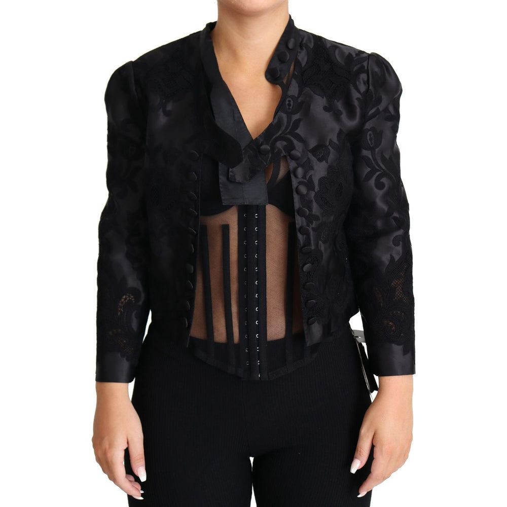 Dolce & Gabbana Black Lace Sheer Corset Organza Silk Jacket JKT2814-IT46
