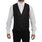 Dolce & Gabbana Elegant Brown Black Wool Blend Dress Vest Dolce & Gabbana Black