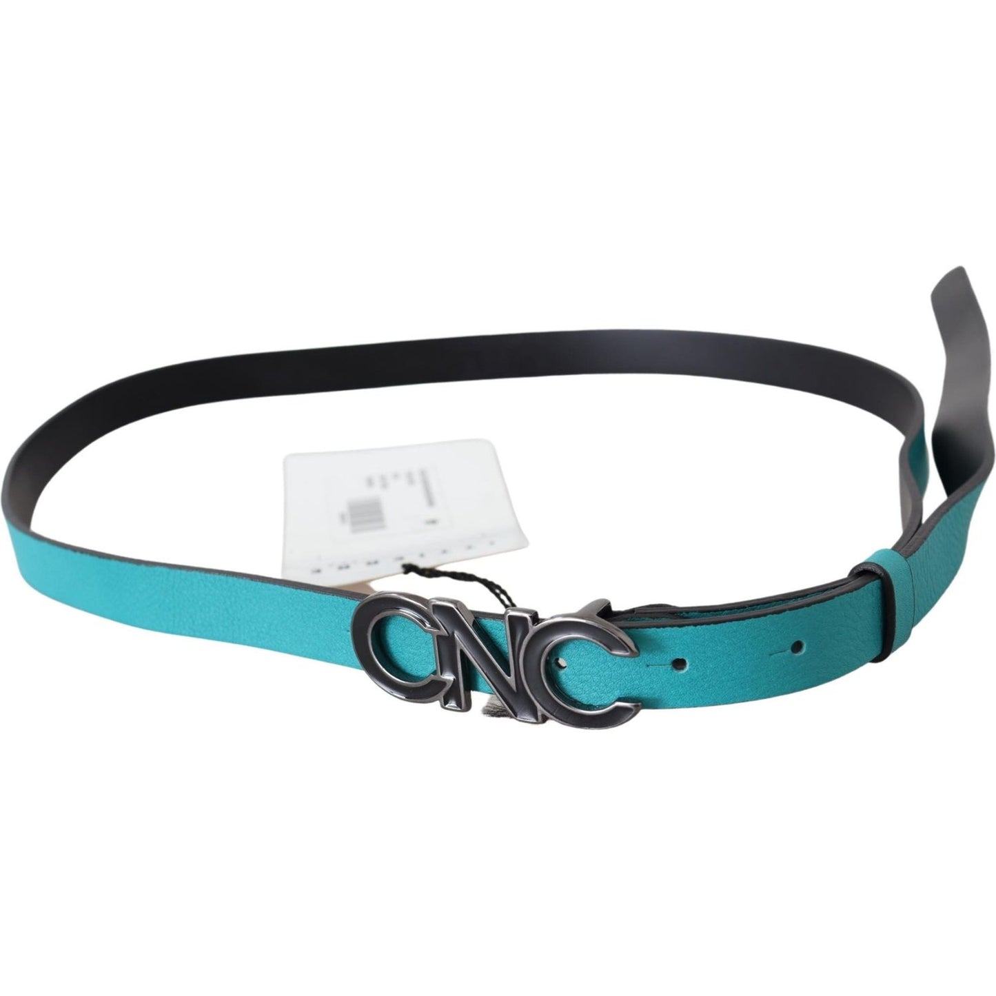 Costume National Blue Green Leather Logo Silver Buckle Belt BEL8116-85