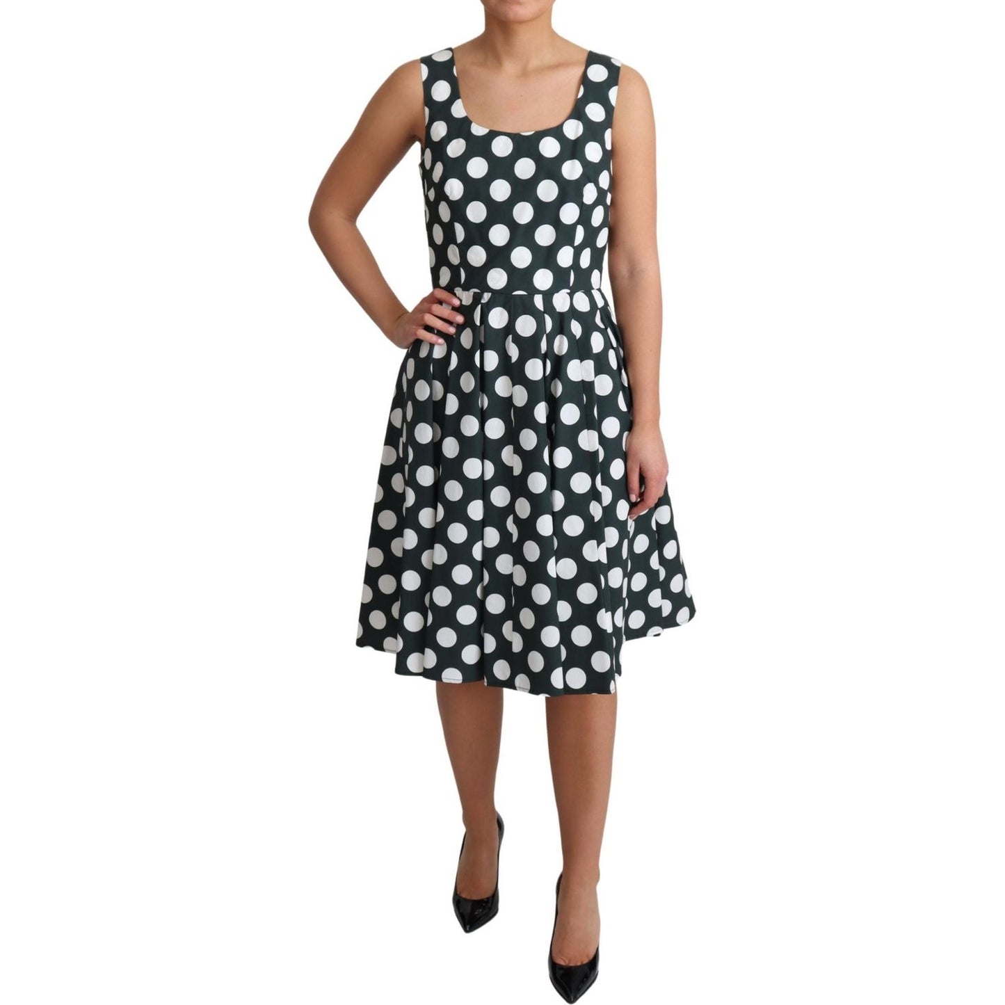 Dolce & Gabbana Green Polka Dotted Cotton A-Line Dress DR2794-40