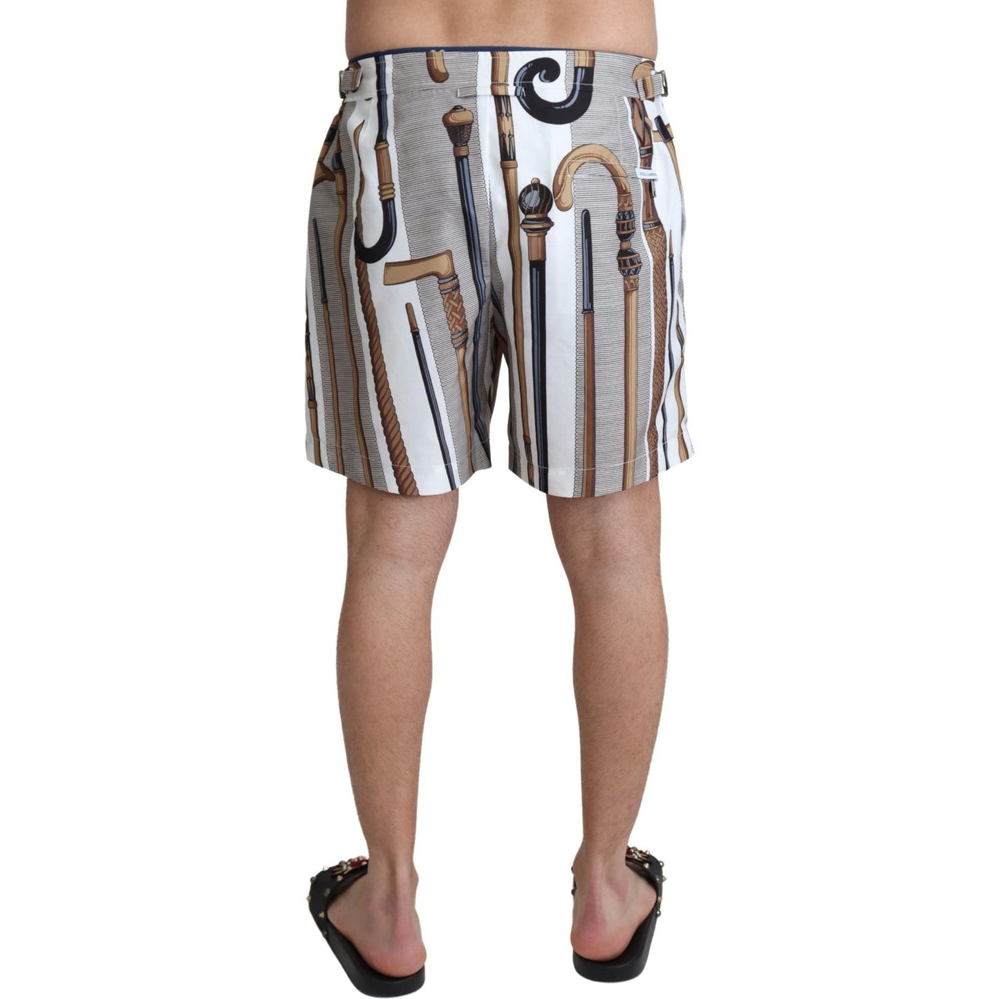Dolce & Gabbana White Walking Stick Beachwear Shorts Swimshorts BIK1070-48