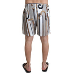 Dolce & Gabbana White Walking Stick Beachwear Shorts Swimshorts BIK1070-48