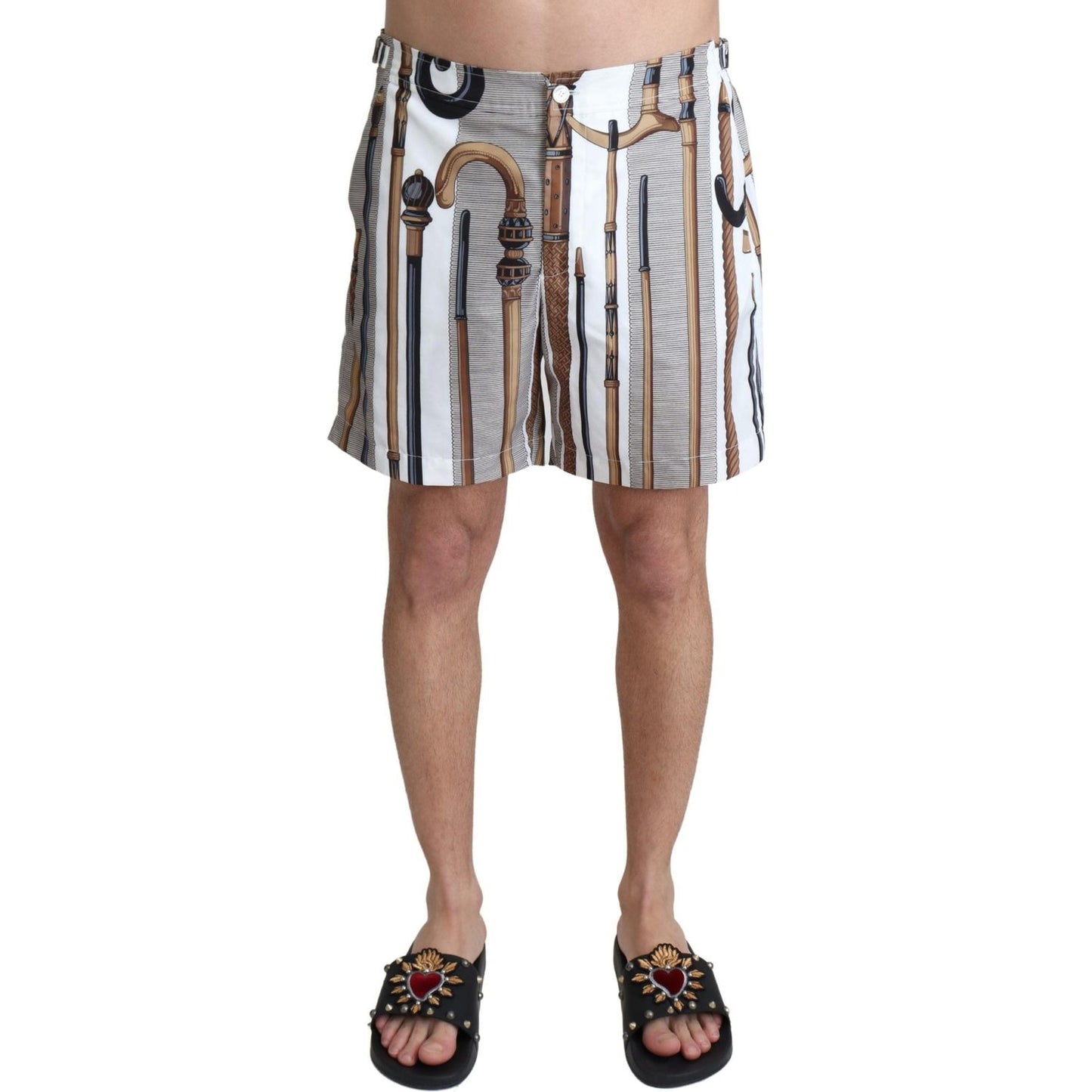 Dolce & Gabbana White Walking Stick Beachwear Shorts Swimshorts BIK1070-48