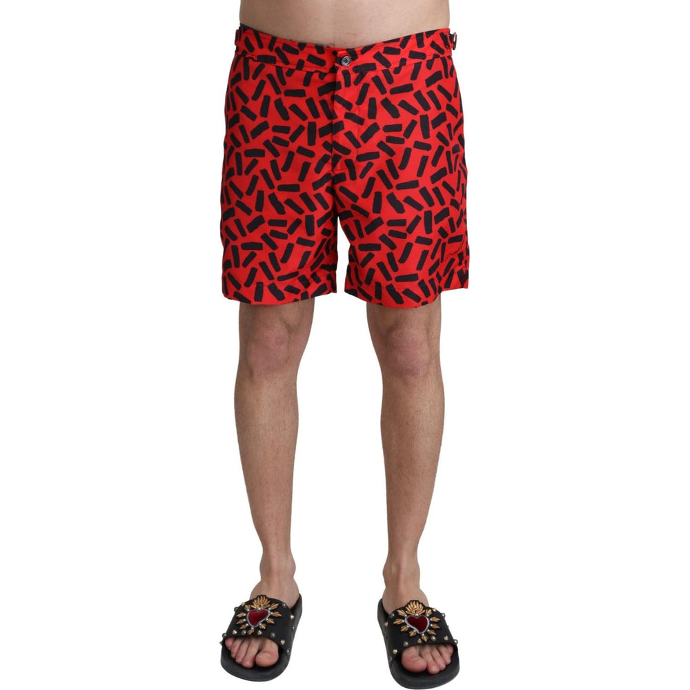 Dolce & Gabbana Red Patterned Beachwear Shorts Swimwear BIK1097-IT4
