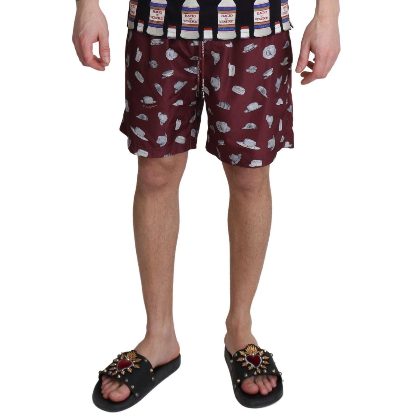 Dolce & Gabbana Maroon Hats Print Beachwear Shorts Swimwear BIK1117-IT4