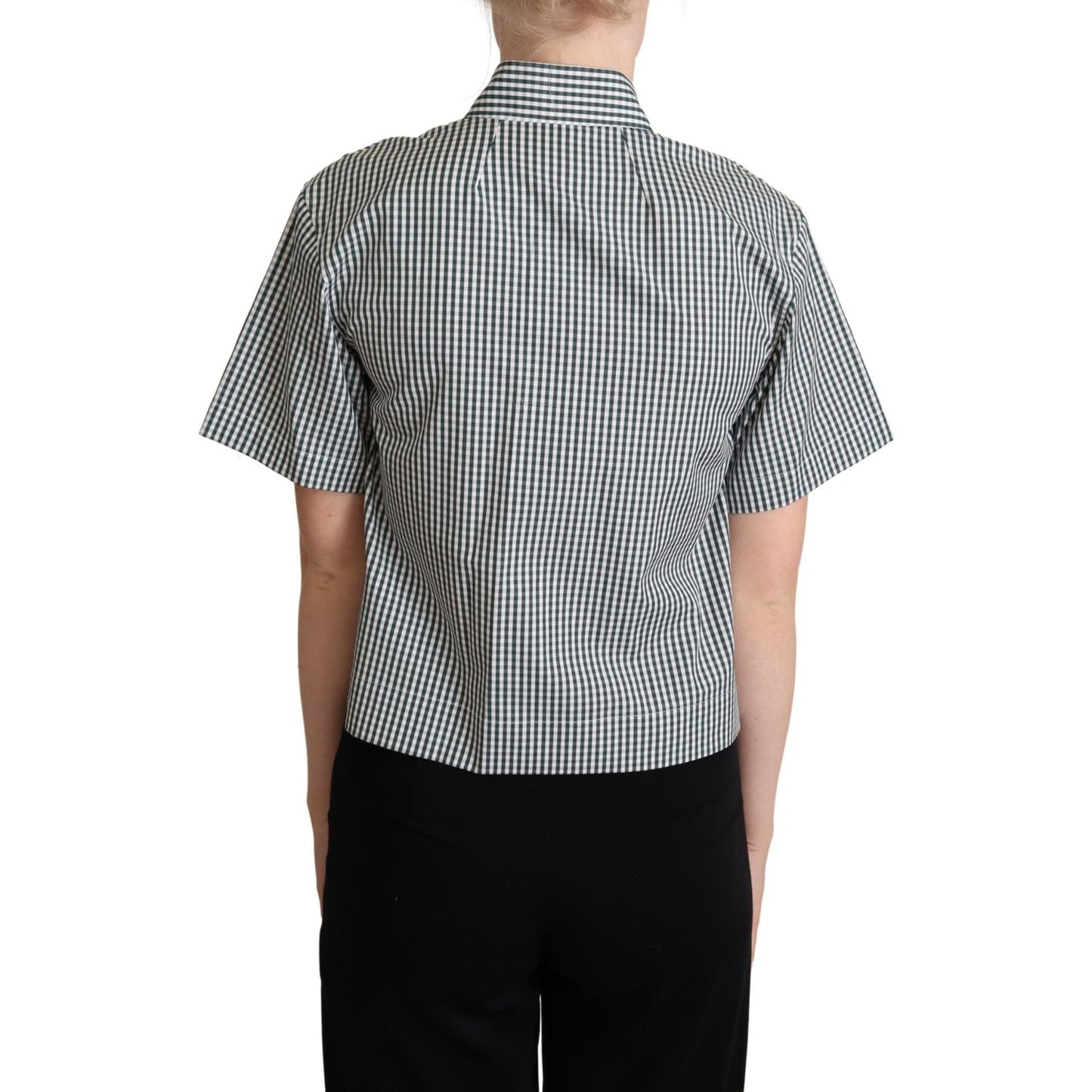 Dolce & Gabbana White Green Cotton Check Shirt Blouse Top TSH5975 -38