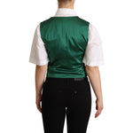 Dolce & Gabbana Green Jacquard Leaf Gold Waistcoat Vest TSH6000 -40