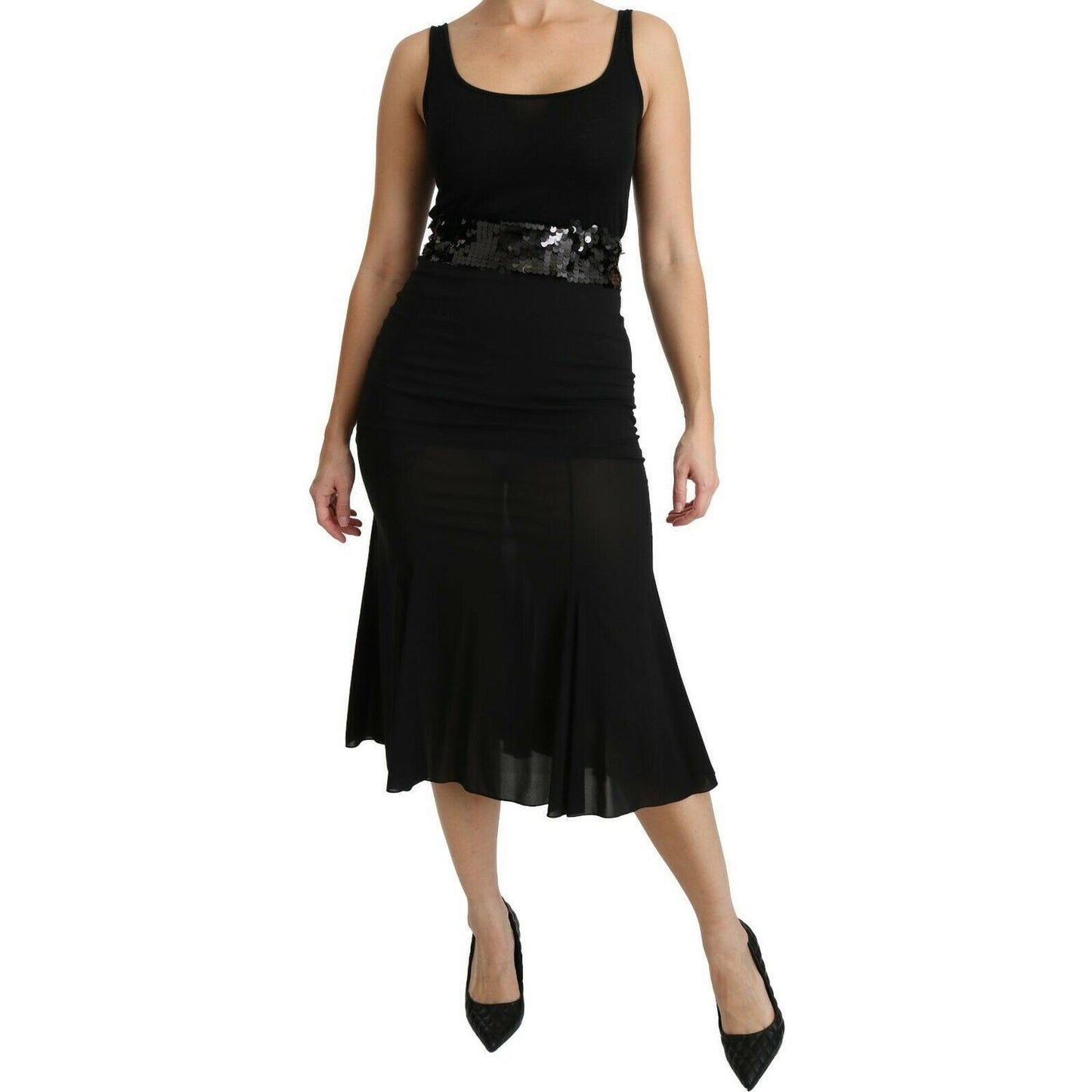 Dolce & Gabbana Black Mermaid High Waist Midi Silk Skirt SKI1388-40