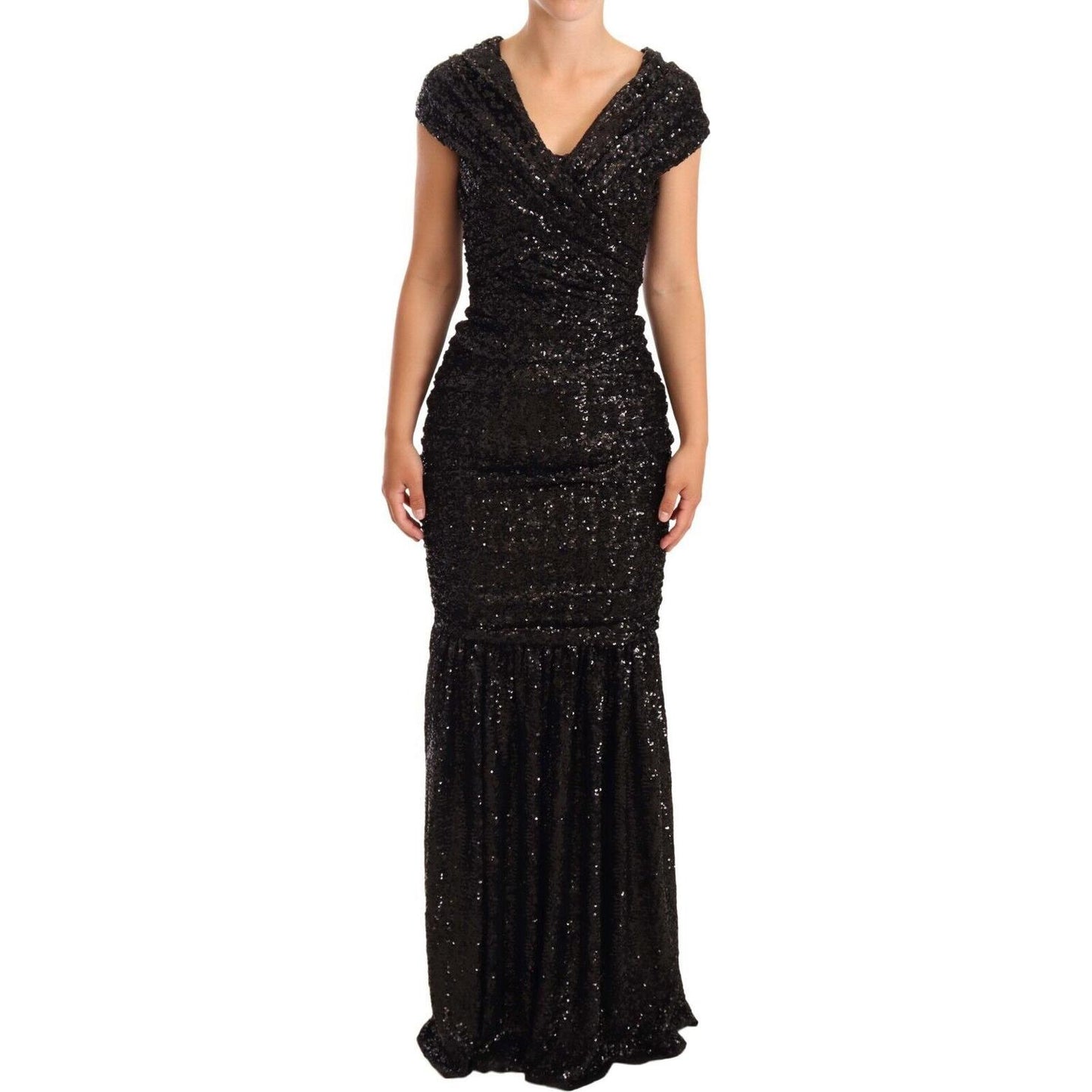 Dolce & Gabbana Black Sequined Open Shoulder Long Gown Dress WOMAN DRESSES