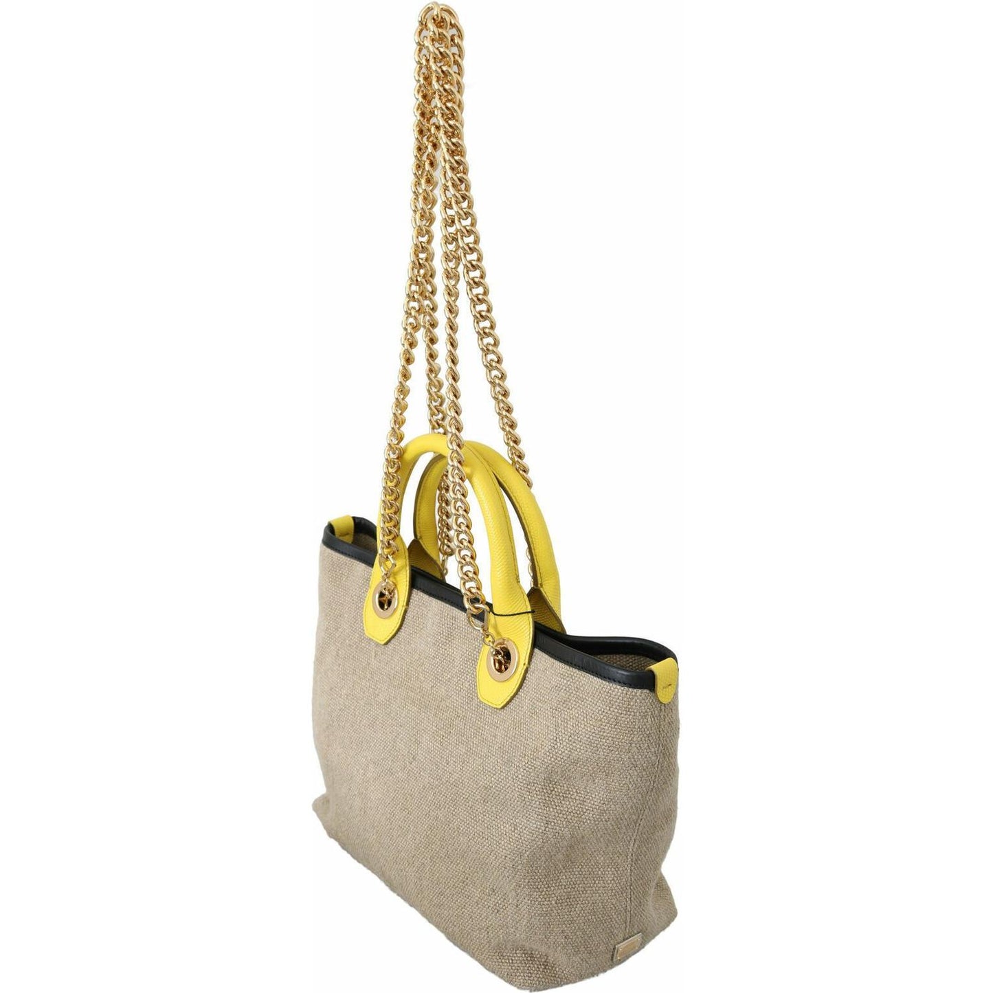Dolce & Gabbana Beige Gold Chain Strap Shoulder Sling Purse Tote Bag VAS8770