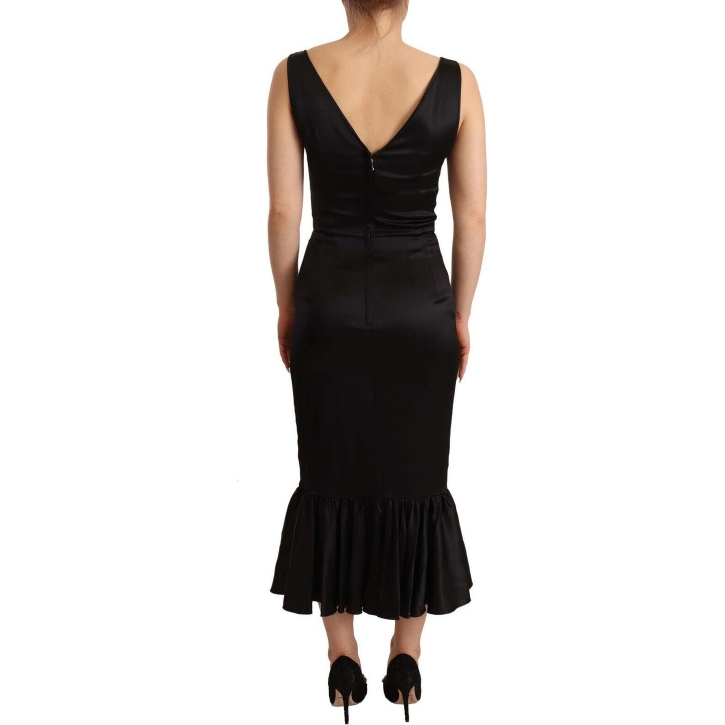 Dolce & Gabbana Black Silk Stretch Sheath Mermaid Midi Dress DR28242 - 40