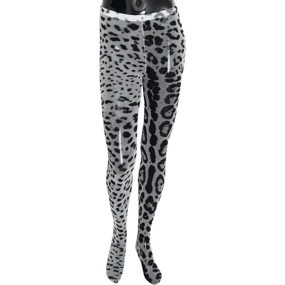 Dolce & Gabbana Gray Leopard Print Mesh Nylon Tights SCS1092- M