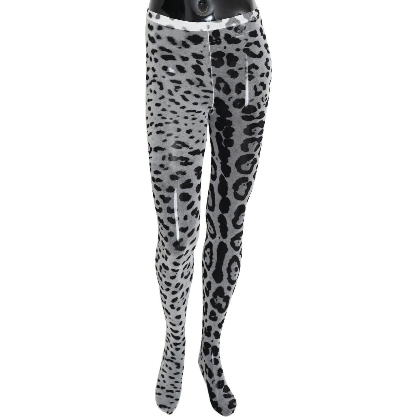 Dolce & Gabbana Gray Leopard Print Mesh Nylon Tights SCS1092- M
