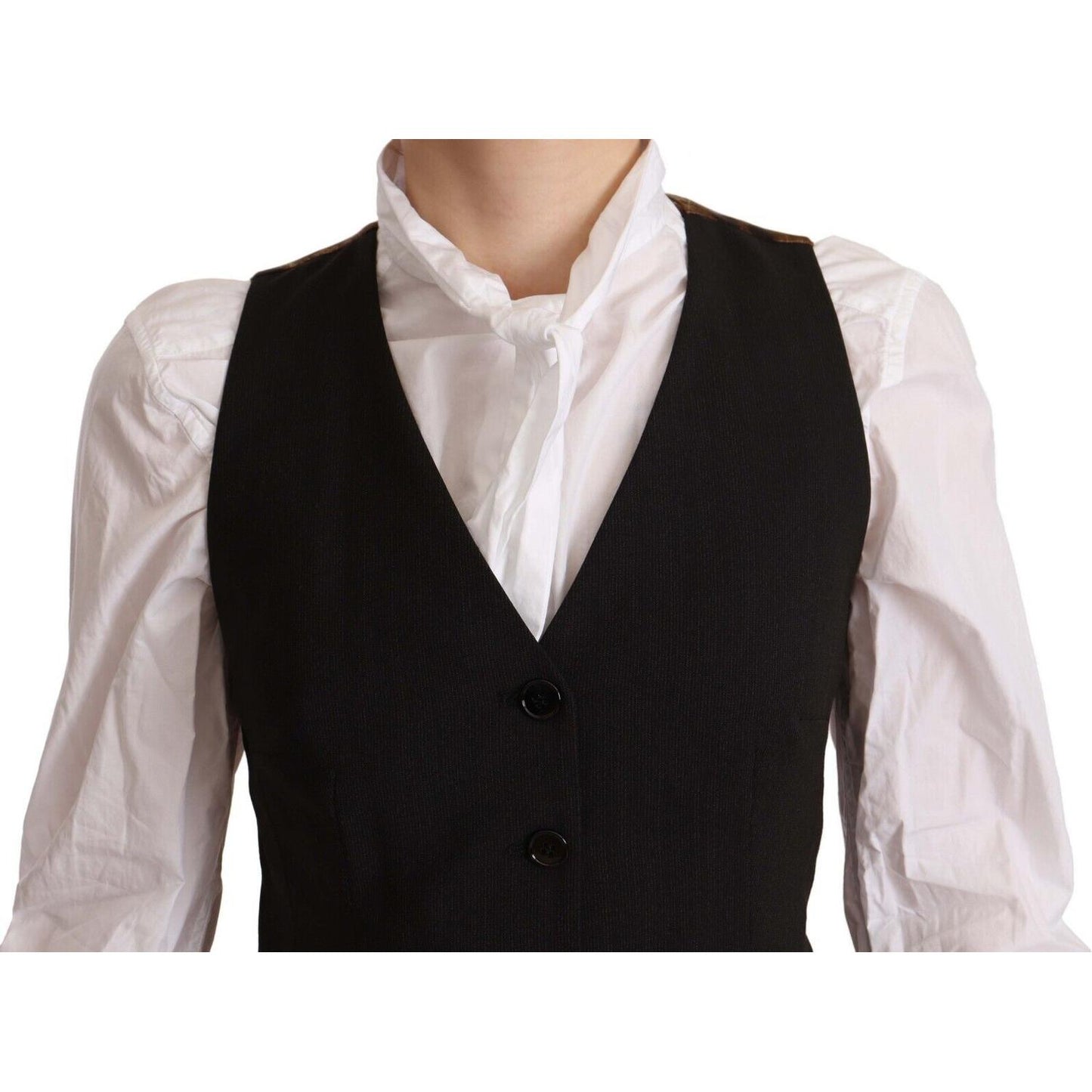 Dolce & Gabbana Black Button Down Sleeveless Vest Polyester Top TSH7063 - 38