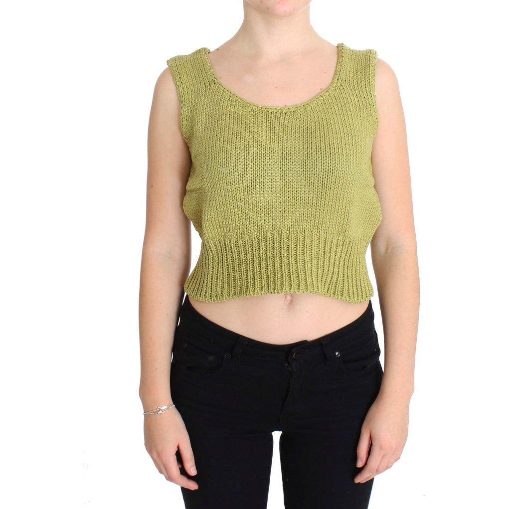 PINK MEMORIES Green Cotton Blend Knitted Sleeveless Sweater SIG30252-1