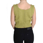 PINK MEMORIES Green Cotton Blend Knitted Sleeveless Sweater SIG30252-1