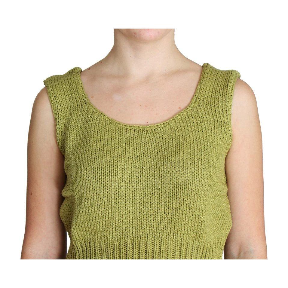 PINK MEMORIES Green Cotton Blend Knitted Sleeveless Sweater SIG30252-1