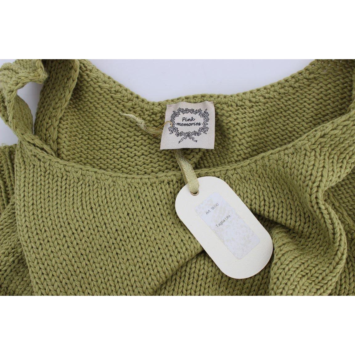 PINK MEMORIES Green Cotton Blend Knitted Sleeveless Sweater SIG30252-1